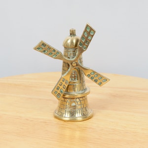 Windmill figurine || Vintage solid brass || Detailed spinning wheel