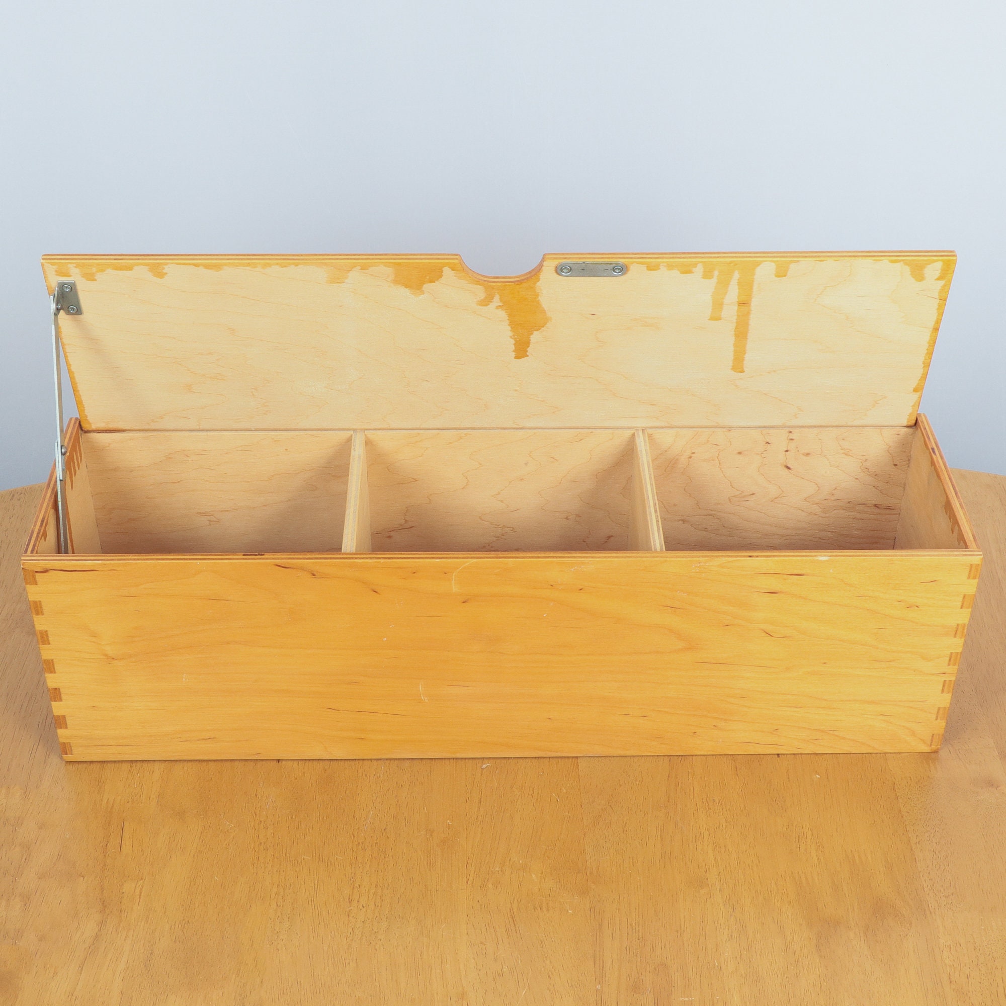 Wooden shelf / Box three sections wooden storage with hinged Etsy