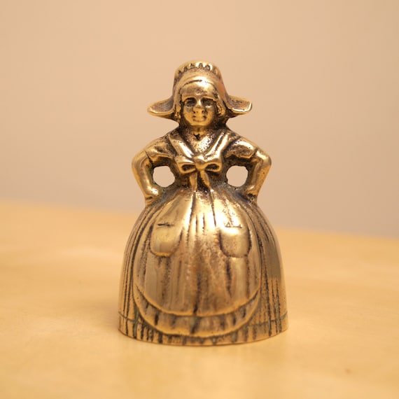 Vintage Victorian Lady Brass Handbell - Hand Bell Dress Bonnet 