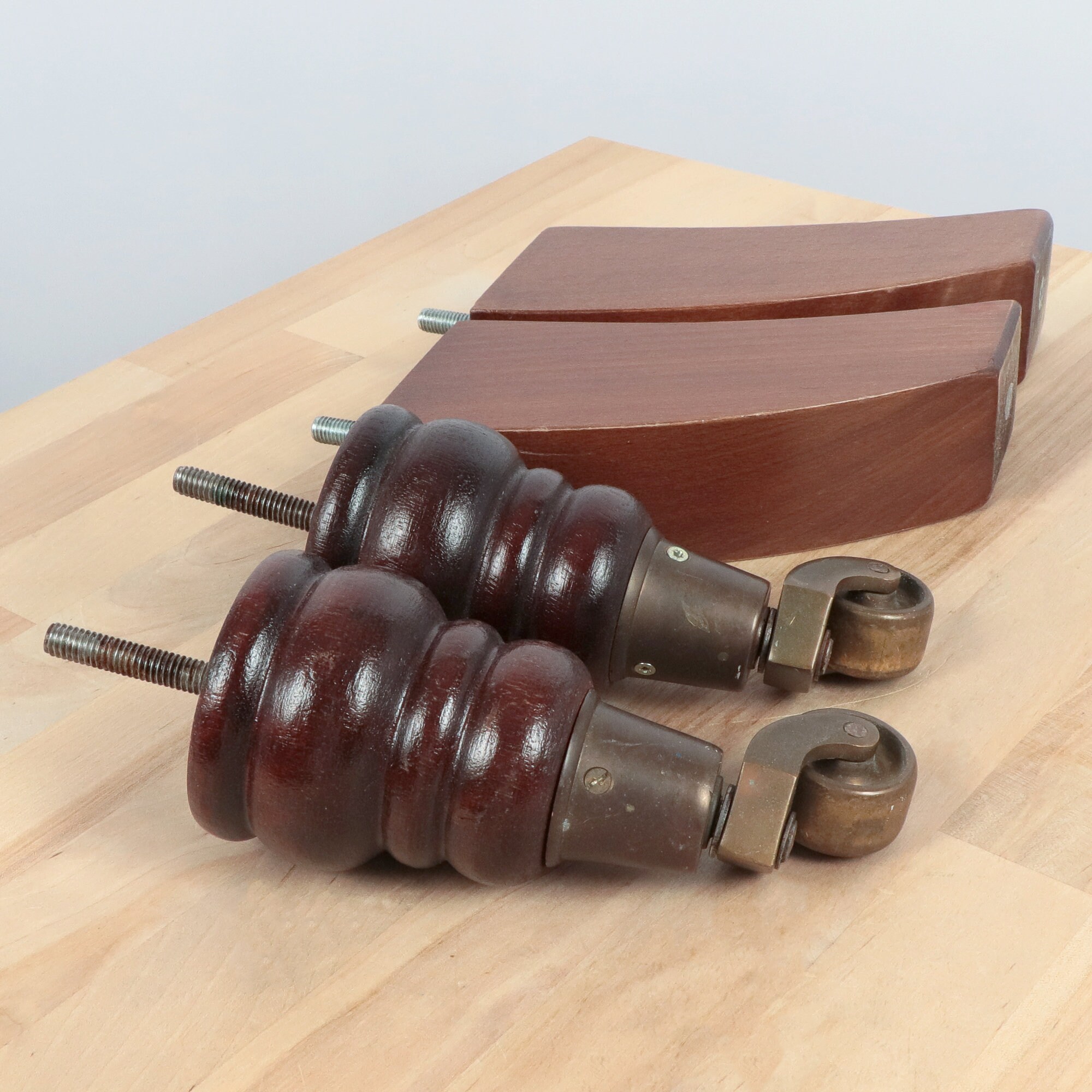 4 Wooden Table Legs / Castors Wood and Metal Alloy Etsy