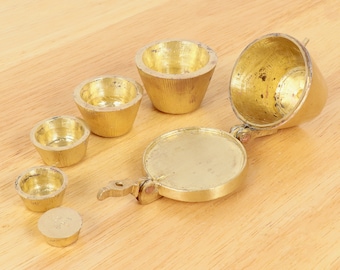 Small solid brass Traveling Pharmacy Nest of weight / 6 seperate solid brass weights || Compact set || Vintage weights