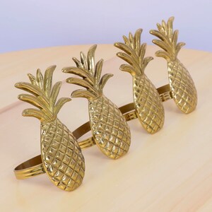 4 Napkin Rings Vintage Solid Brass Pineapple design image 3