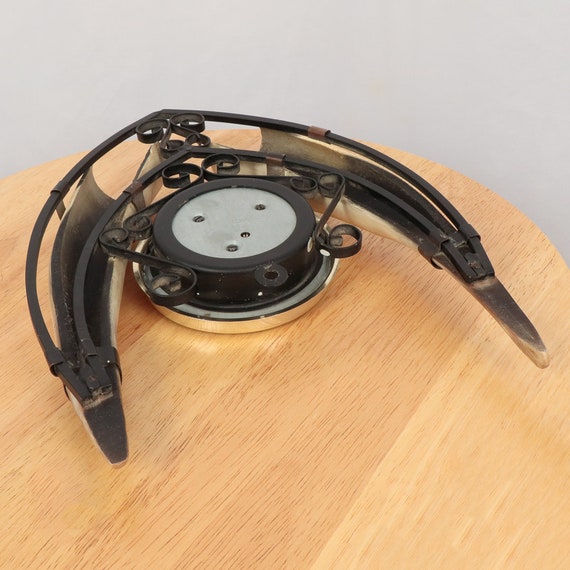 Vintage Horn Wall-Hanging Cow Horn Barometer Weather Station Made in England Shortland SB Brass Glass and Metal