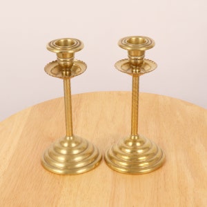 2 Candle Holders / Candlestick holders || Vintage solid brass || Simple circular design || Set of two || Spiral effects