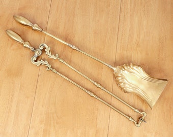 Fireplace Tool Set || Antique Solid Brass || Shovel and Tongs