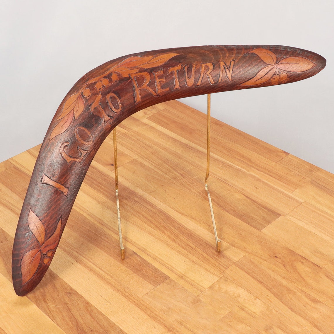 Vintage handmade wood boomerang Simple floral Boomerang Etsy