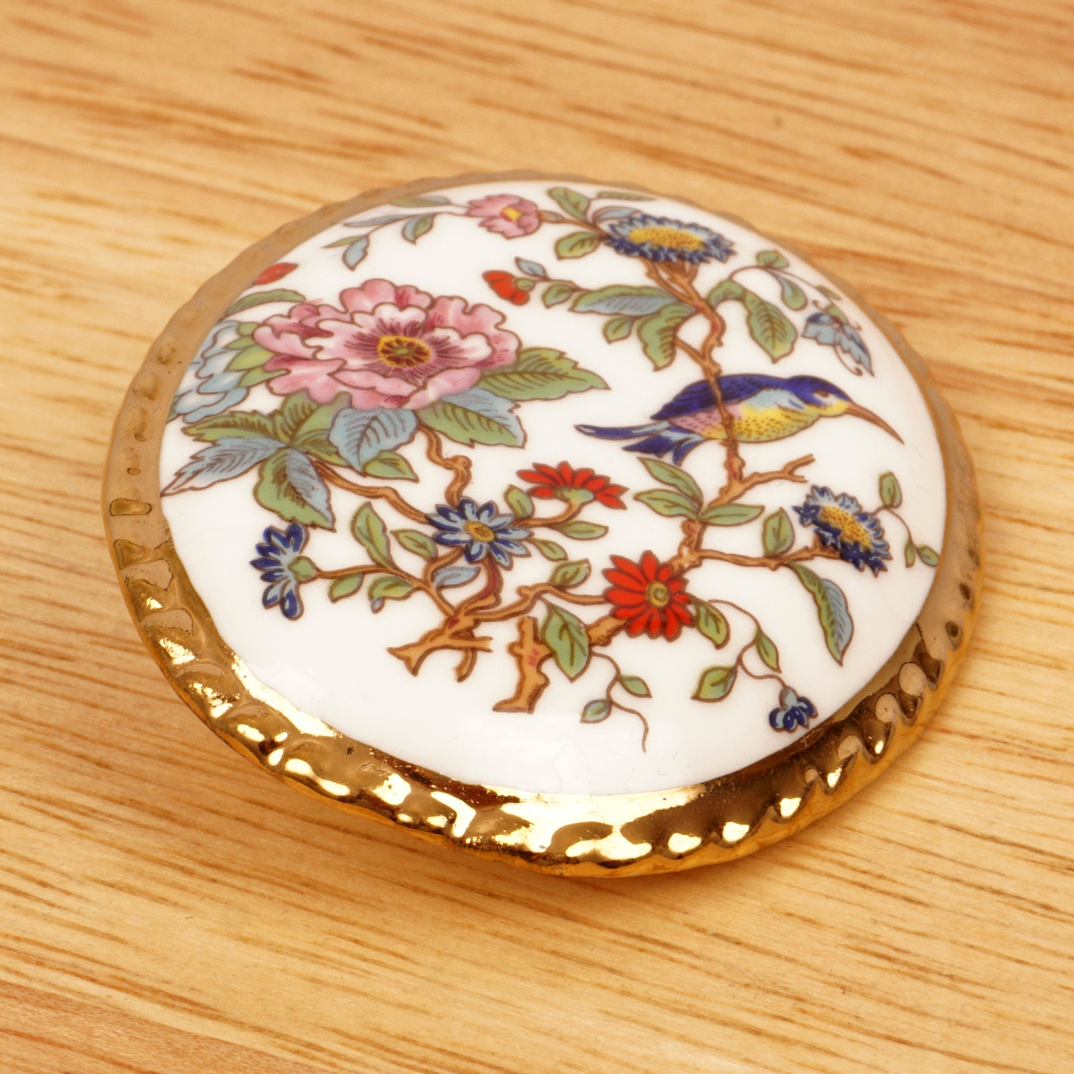 Aynsley Fine bone China Medallion / brooch Floral and Etsy