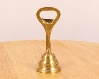 Bell and bottle opener || 2 in 1 || Vintage solid brass with handmade engraved floral ornaments