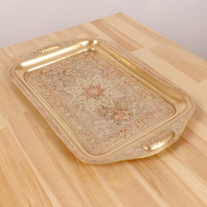 Rectangle Tray Plate Vintage Solid Brass Enamel White Etsy