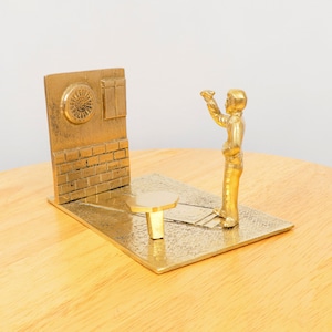 Man with dart and Dart board On Stand - Solid And Heavy / statue / figurine  || vintage solid brass || very heavy