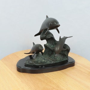 Vintage colored  Solid  Brass Dolphin Sculpture || Jumping Joy on the wave
