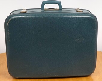 Vintage Teal Hard Shell Suitcase With Cheney England Clusure