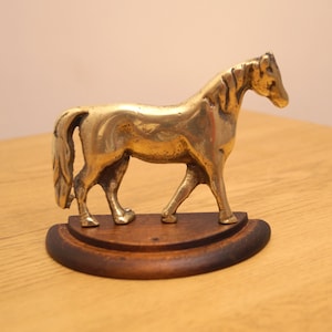Solid brass vintage sculpture of a Horse || wooden base