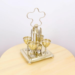 Vintage EPNS Egg Cup & Spoon Set for Four – B.H.A. England – Silver Plated Breakfast Stand