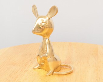 Vintage Solid Brass Mouse figurine / gift for mouse lovers / golden brass mouse