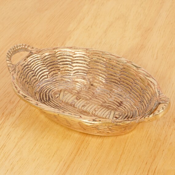 bowl Ring tray pin plate Basket wick work design Vintage Solid Brass pocket money tray