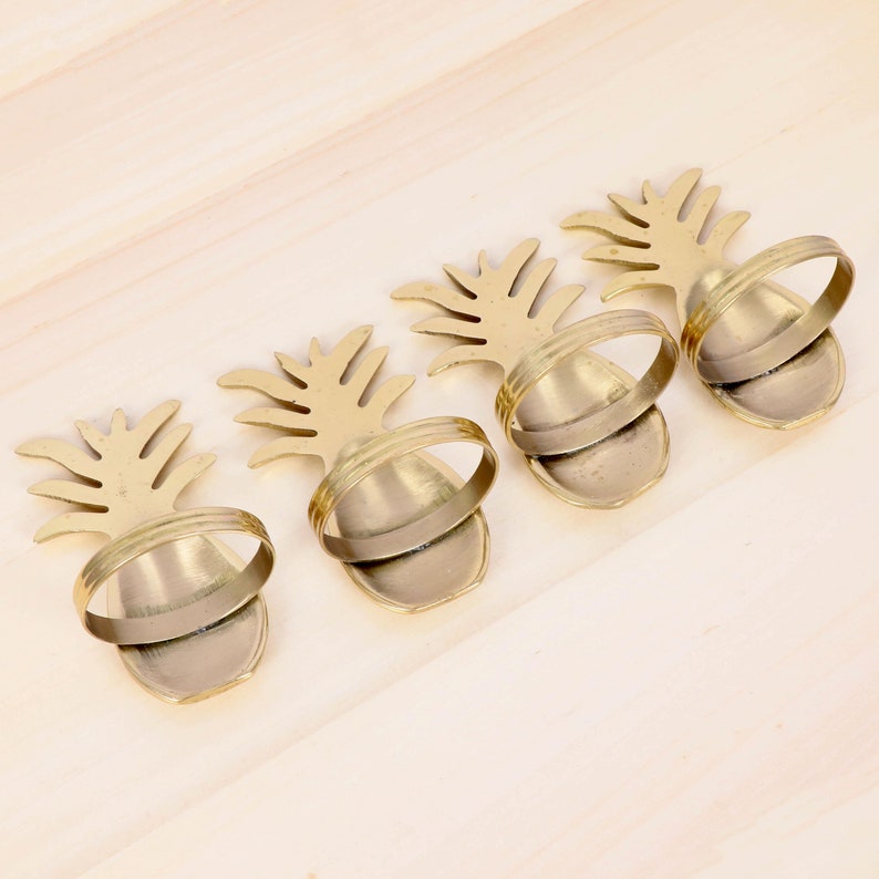 4 Napkin Rings Vintage Solid Brass Pineapple design image 10