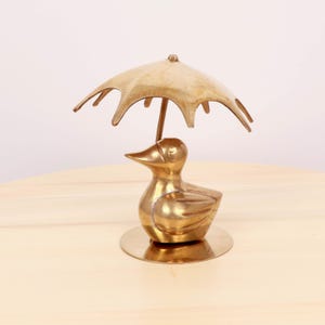 Einsame Ente || Vintage Massiv Messing || Ente mit Regenschirm || Messingente / massive Messingente