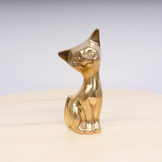 Figurine De Chat En Laiton Vintage - Sculpture Miniature Faite Main - Décoration De Bureau Ou D'intérieur - Style élégant Et Antique - 5