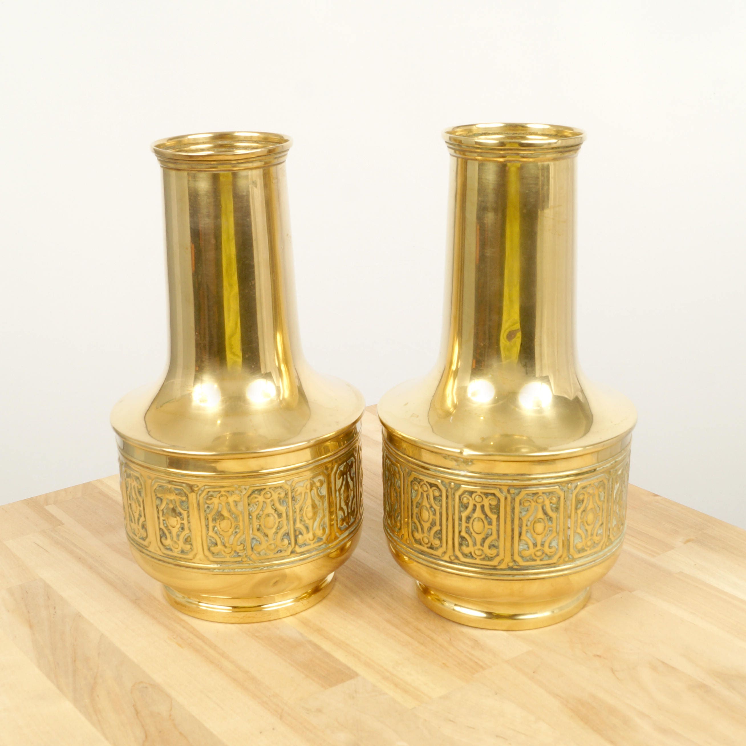2 Large Vases Vintage Solid Brass Made in England Etsy
