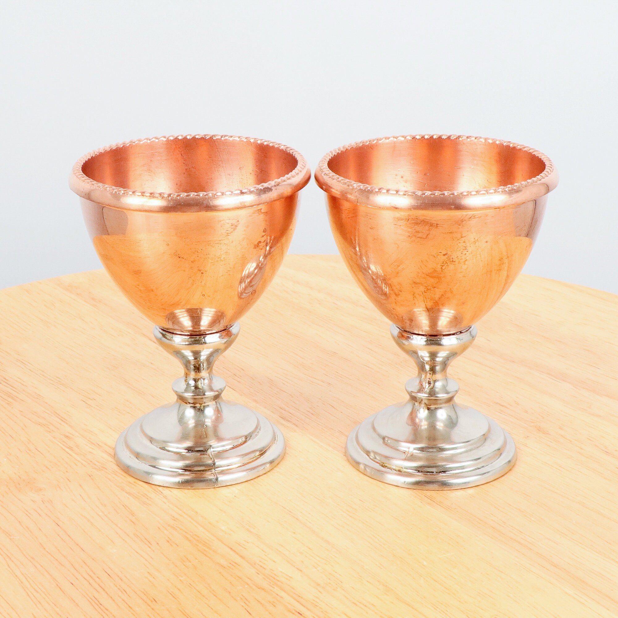 Two copper goblets / glasses on the silver color base Etsy