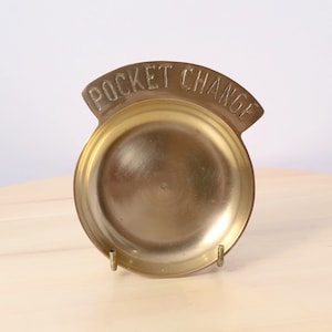 Vintage Solid Brass Pocket Change Tray – Coin Dish or Money Plate – Mid Century Catchall