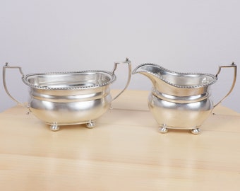 Sugar Bowl and Creamer || Antique Walker Hall Shefield  / W&H G / EPNS A1 || Made in England || Simple design