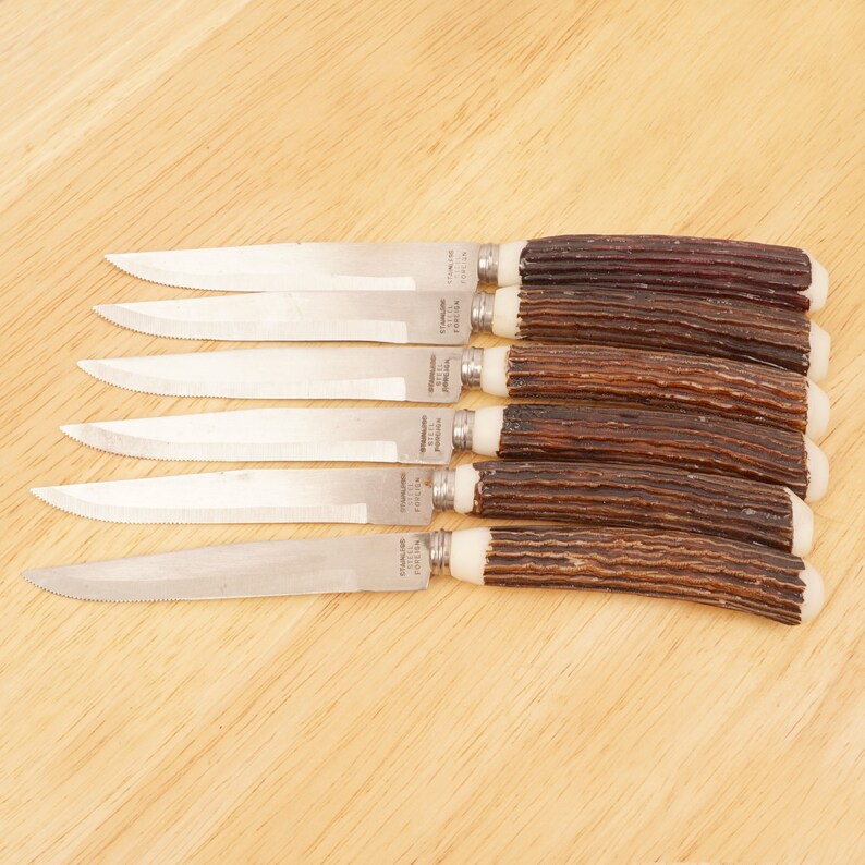 6 Steak Knives Stainless Steel Foreign Hollow Ground Etsy