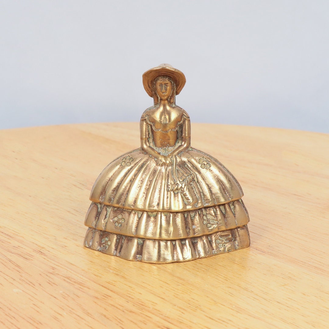 Lady Brass Bell / Solid Brass Bell / Vintage Victorian Lady Brass Bell Lady With a Clap in a Leg