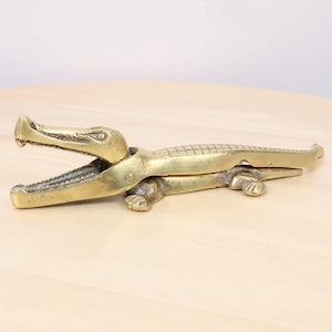 Vintage Solid Brass Crocodile Nutcracker | Alligator Figurine | Mid-Century Kitchen Tool | Collectible Brass Home Décor