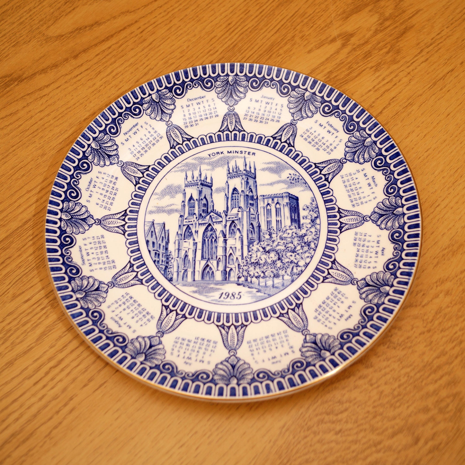 1985 calendar porcelain decorative plate York Minster Etsy