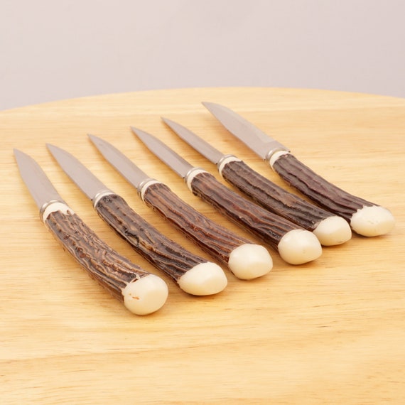 6 Steak Knives Stainless Steel Foreign Hollow Ground Vintage Set