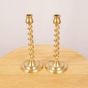 2 Candle Holders / Candlestick holders || Spiral shape design || Vintage solid brass || Retro || Set of two || Quite heavy