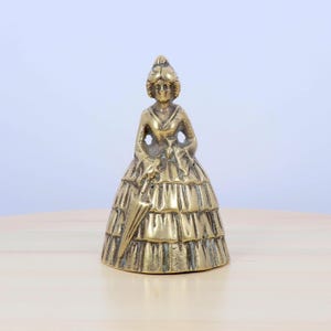 Victorian Lady Brass Hand bell - peasant girl / house mistress figurine || vintage brass bell
