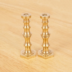 2 miniature Candlestick holders / candle holders || Small || Hexagonal base || Vintage solid brass