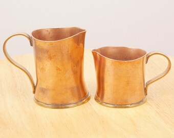 2 Handmade Pitchers / mugs || vintage copper and brass || handmade || Set of two || different size