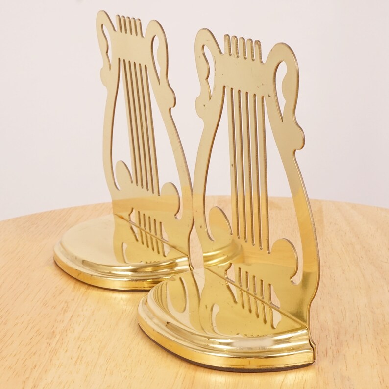 2 Bookends Music Themed Design Vintage Style Solid Brass Etsy