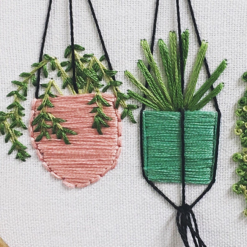 Hanging plants in pots embroidery wall garden pastel plant Etsy