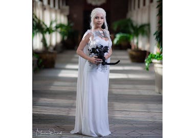 Game of Thrones Weißes Daenerys Drachen Kleid mit Cape - Cosplay Kostüm