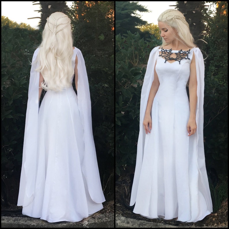 Game of Thrones White Meereen Dress - Dragon Necklace Gown + Cape - Cosplay Costume Sale 