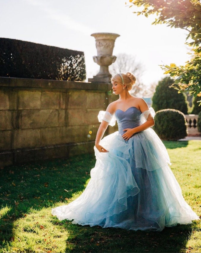 Meninas azul cinderela vestido de verão puff manga bordado vestidos de  flores para meninas princesa fantasiar