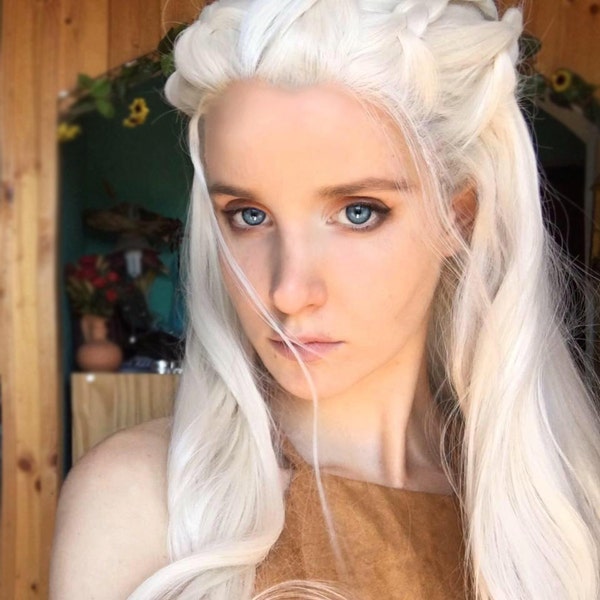 Peluca Daenerys - Peluca rizada trenzada rubia blanca - Princesa Cosplay