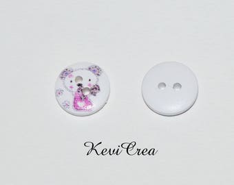 5 x white Teddy bear in a boot 15mm wooden buttons