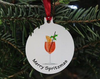 Spritzmas Christmas bauble, Merry Spritzmas Christmas decoration, Aperol pun Xmas bauble