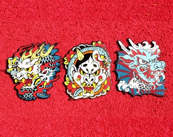 Yakuza tattoo enamel pins: Kiryu, Majima & Ichiban