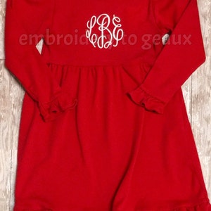 Monogrammed Girl's Ruffle Dress, Girls Christmas Dress, Girls Holiday Dress, Toddler Girls Holiday Dress image 2