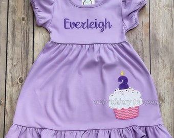 Personalized Girl's Cupcake Ruffle Dress, Girls Birthday Dress, Cupcake Birthday Dress, Girls Birthday Shirt, Toddler Girls Birthday Outfit