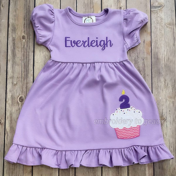 Personalized Girl's Cupcake Ruffle Dress, Girls Birthday Dress, Cupcake Birthday Dress, Girls Birthday Shirt, Toddler Girls Birthday Outfit