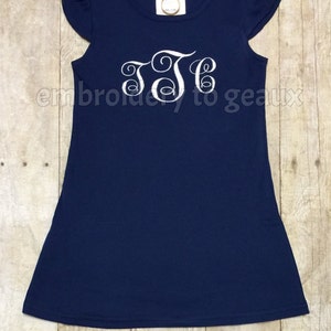 Girls Navy Monogrammed Flutter Sleeve Dresses, Monogrammed Dresses, Girls Summer Dress, Girls Summer Outfit, Toddler Girls Dress
