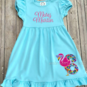 Flamingo Birthday Dress, Flamingo Dress, Girls Flamingo Dress, Flamingo Birthday Outfit, Personalized Summer Dress, Flamingo Party Dress